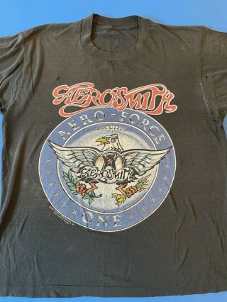 Vintage Aerosmith Aero Force One Distressed Shirt Very Soft & Thin Screen Stars