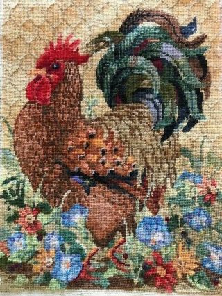 Rooster Vintage Wool Needlepoint,  Stitched Area 12 " X 15.  75 ",  Unframed