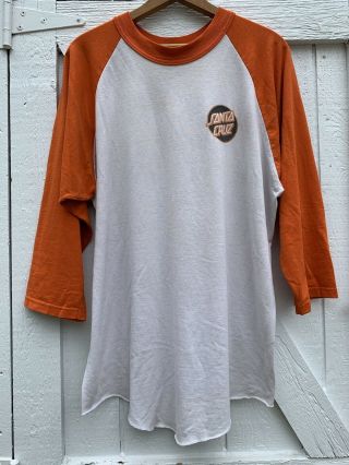 Vintage Orange 90’s Santa Cruz Skateboard 3/4 Sleeve Baseball Shirt Rare