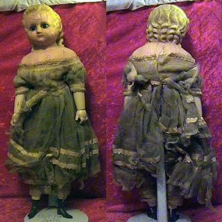Antique Pumpkin Head Wax Over Composition Cloth Body Doll