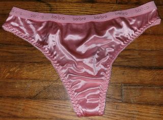 Vintage Signature Style Pink Liquid Satin Thong Panties L/7 (0383)