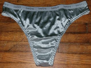 Vintage Signature Style Grey Liquid Satin Thong Panties L/7 (0383)