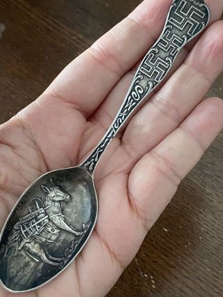 Great Antique Sterling Silver Whirling Log Swastika Spoon C.  1910 Fine Detail