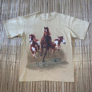 Vtg 90s Horse Double Sided T Shirt All Over Print Nature Animals Graphic Horses