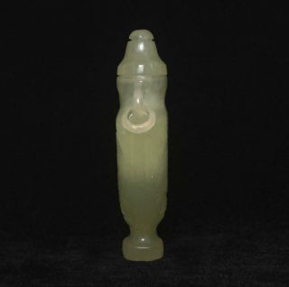 Vintage Chinese Celadon Carved Nephrite Hetian Jade Bottle Vase w/ cow pattern 2