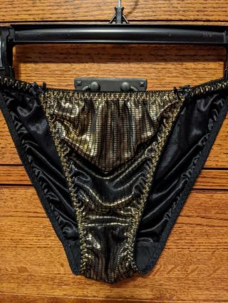 Vintage Metallic Black & Gold Slippery Satin Panties L