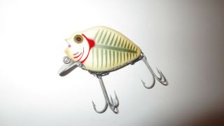 Early Vintage Heddon 2 Pc.  " Punkin - Seed " Floater Lure Tuff White Shore - Red Gills