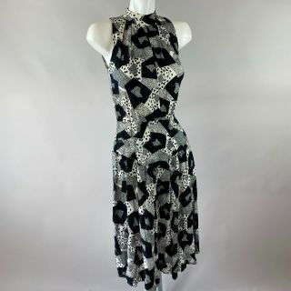 Vtg 80s Beau Monde Black White Abstract Print Sleeveless Dress Size 3 Rayon
