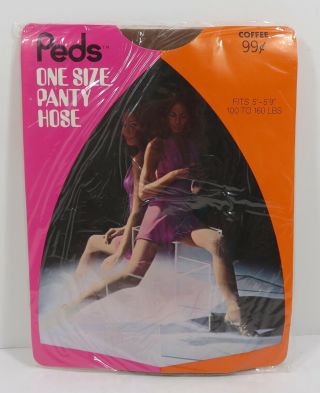 Vintage Nos Peds Stretch Coffee Panty Hose W/ Model One Size Fit 