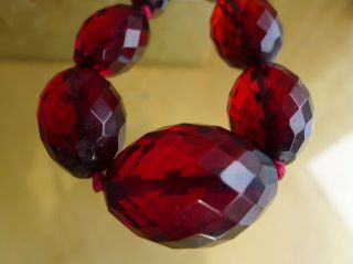 Lovely,  Long Antique,  Faceted Cherry Amber Bakelite Graduated,  Bead Necklace 47g