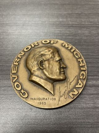 1965 George Romney Governor Of Michigan Inauguration Large Bronze Medallion