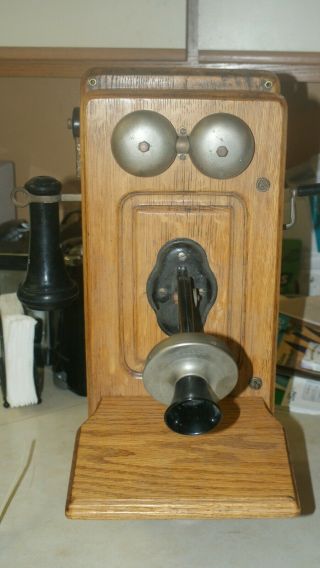 Antique Vintage 1901 Kellogg Switchboard & Supply Oak Hand Crank Wall Telephone