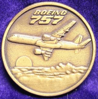 Scarce 1982 Boeing 757 Brass Rollout Commemoration Token Jet Aircraft Look
