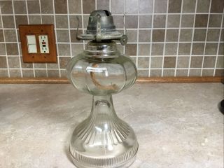 Antique/vintage Clear Glass Kerosene/oil Lamp Base 10” Tall 3” Fitter