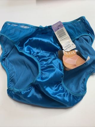 Vintage Olga Turquoise Satin Hi - Kini Cut Pantie Size L Style 20126 Nos
