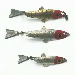 [lot Of 3] Vintage Fred Arbogast Tin Liz Bass Fishing Lure Size 1 And 2