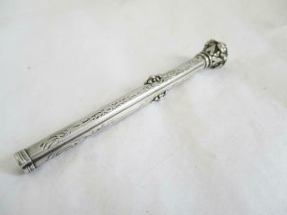 19thc Silver Antique Combination Dip Pen,  Propelling Pencil Shield Jewel Finial