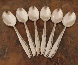 Oneida Brittany Rose 6 Soup Spoons Wm A Rogers Vintage Silverplate Flatware Lt D