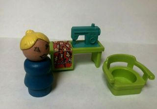 Vintage Fisher - Price Sewing Machine And Chair With Little People Woman