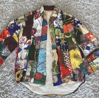 Vintage Handmade Patchwork Silk Jacket Xs S Boho Festival Hippie Vtg 2 4