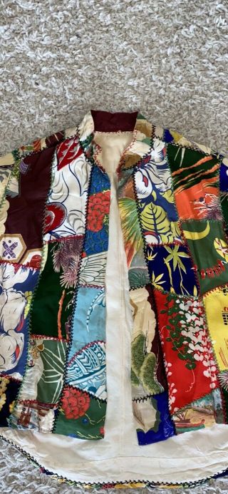 Vintage Handmade Patchwork Silk Jacket XS S boho Festival Hippie Vtg 2 4 2