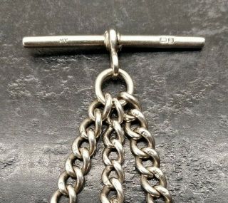 Antique Silver Curb Link Double Albert Pocket Watch Chain & Fob. 2