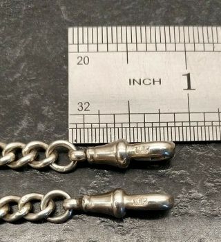 Antique Silver Curb Link Double Albert Pocket Watch Chain & Fob. 3