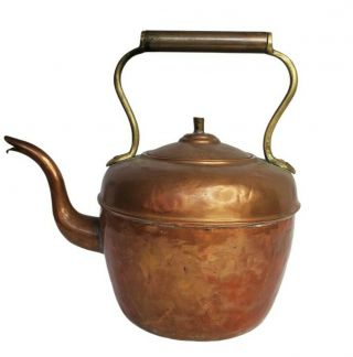 Vintage Antique Hammered Copper Tea Kettle Brass Handle - Classic Kitchen Kettle