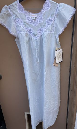 Vintage Barbizon Nightgown Size Small Blue Hand Embroidered Nos With Tags
