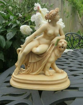 Antique 19thc Worcester Style Tinted Parian Naked Female Figure Ariadne &panther