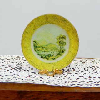 Vintage Ellen Krucker Yellow Transferware Plate Artisan Dollhouse Miniature 1:12