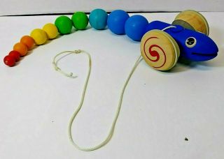 Plan Toys - Multicolor Wooden Snake Pull Toy - Vibrant Colors -