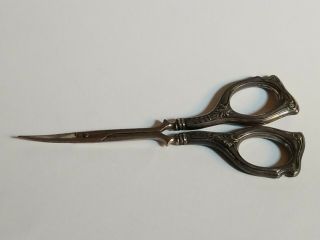 Antique Ornate Sterling Silver Sewing Crafting Scissors 4 3/4 " W/curved Blades
