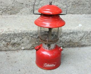 Vintage Coleman Co.  Lantern Model 200 With Globe Red Camping Gas Lamp