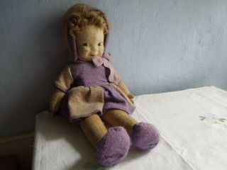 Vintage 1930s Chad Valley Felt Face Doll With Clothes