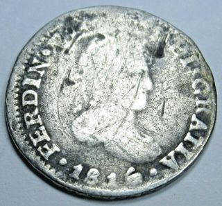1816 Mexico Silver 1/2 Reales Antique 1800s Spanish Colonial Pirate Coin