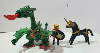 Playmobil 3840 3912 Green Dragon With Prince Figure Medieval Set Near Complete