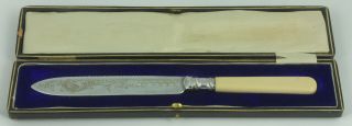 Antique Harrison Fisher & Co Engraved Cake Knife Sheffield Fitted Case Faux Bone