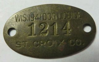 Vintage 1941 Dog Tax Tag License St.  Croix County,  Wisconsin Exonumia Token
