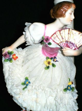 Antique German Dresden Lace Ballerina Lady Dancer Doll Porcelain Lamp Figurine