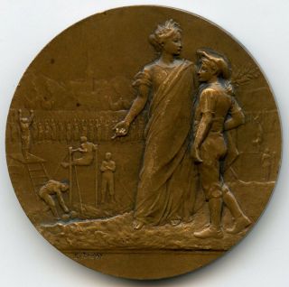 France Art Nouveau Gymnastic Sports Bronze Medal By Henri Dropsy 40mm 30g