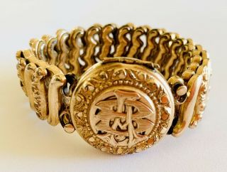 Antique Edwardian The D.  F.  B.  Co Carmen Expandable Gold Filled Locket Bracelet
