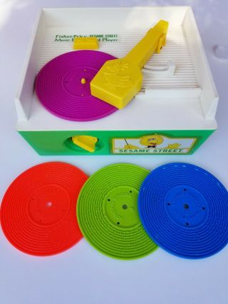 Vintage 1984 Fisher - Price Sesame Street Record Player W/ 4 Records