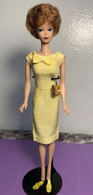 Vintage Barbie Pak Yellow Silk Shautung Sheath Dress,  Shoes & Purse Euc