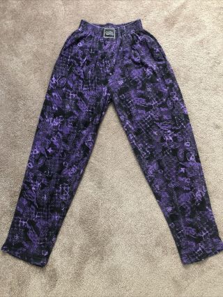 Vintage 90s California Crazee Wear Workout Pants,  Purple Snake,  Sz.  S