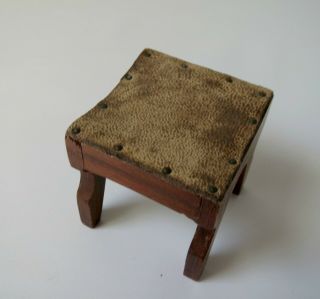 Vintage Dollhouse Miniature Sonia Messer Stool Wood Leather Seat 1980s Colombia