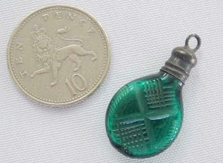 Antique Miniature Scent Bottle Perfume Victorian Tiny Green Engraved Glass Dolls