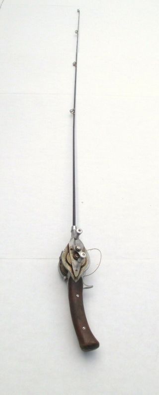 Vintage Hurd Caster Fishing Rod Reel Combo Checkered Wood Handle 5 