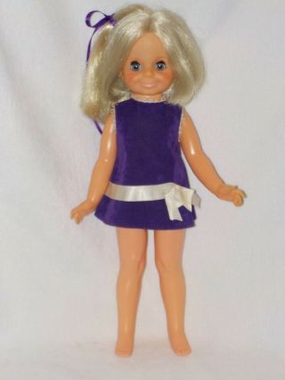Vintage Ideal Velvet Grow Hair Doll From The Crissy Family Wearing Purple Dress