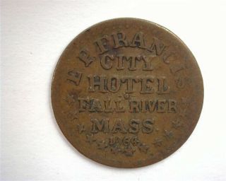 1864 City Hotel Token Billiard Room & Restaurant Fall River Mass.  Very Fine,